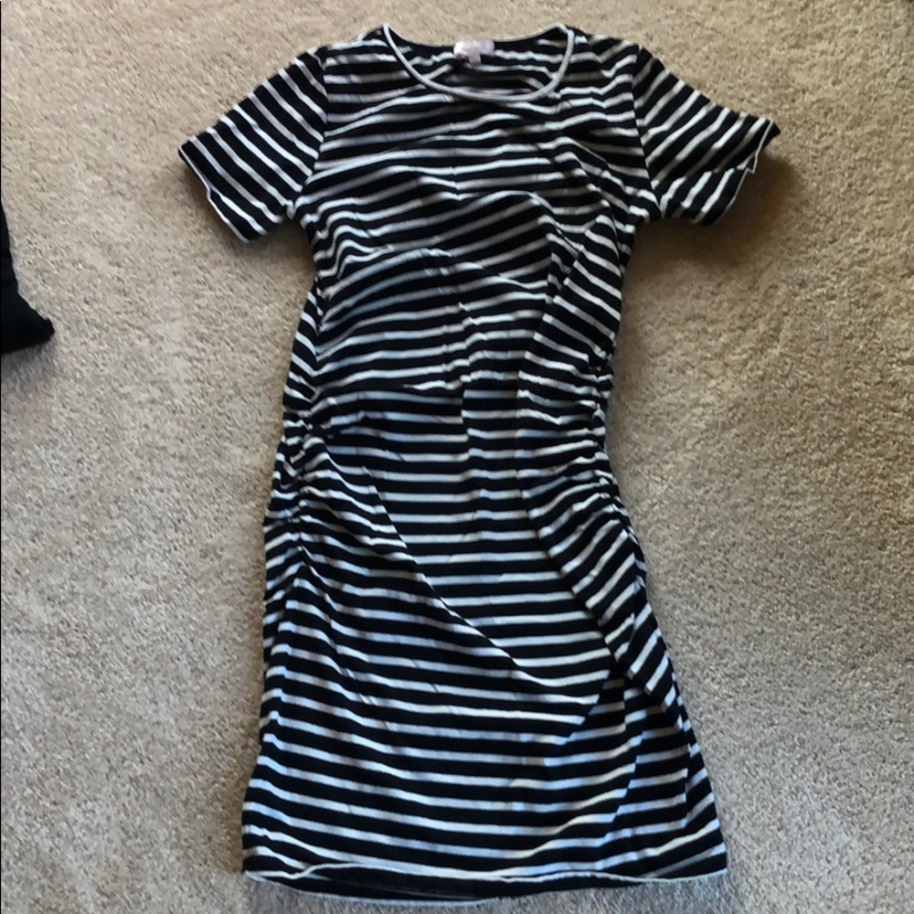 Black and white striped maternity T shirt dress